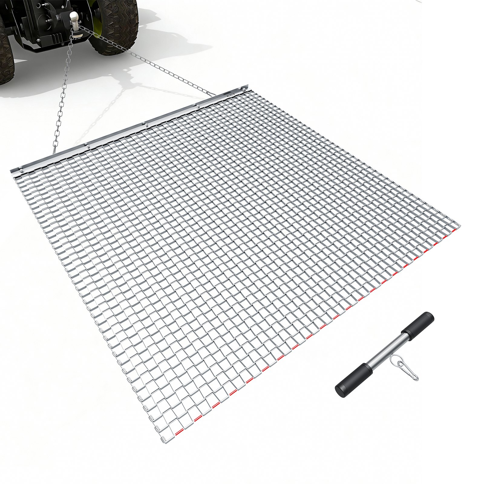 Drag Harrow, 4 X 4 Ft, High-Efficiency Chain Harrow Rake, ATVs UTVs Tractors Attachments, Durable Galvanized Steel Mesh Drag Mat With Towing Chain, For Gravel Driveway Ruts Farm Field Leveling — imagen 1