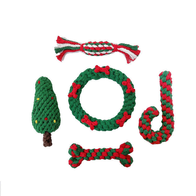Christmas pet toy gift set dog teeth grinding bite resistant cotton rope hand woven — image 1