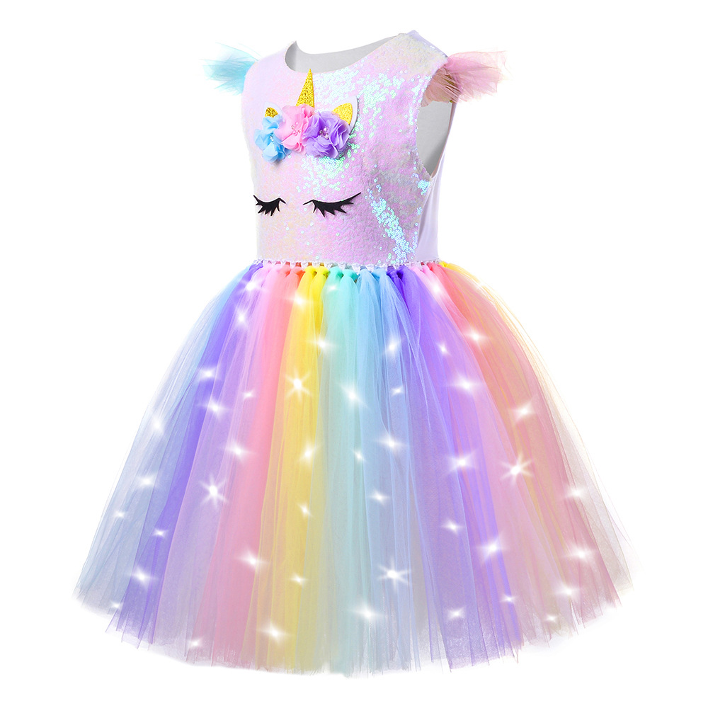 Unicorn Light-Up Princess Dress for Girls, Tulle Party Dress, Stage Costume, Frozen-Themed Outfit — image 3