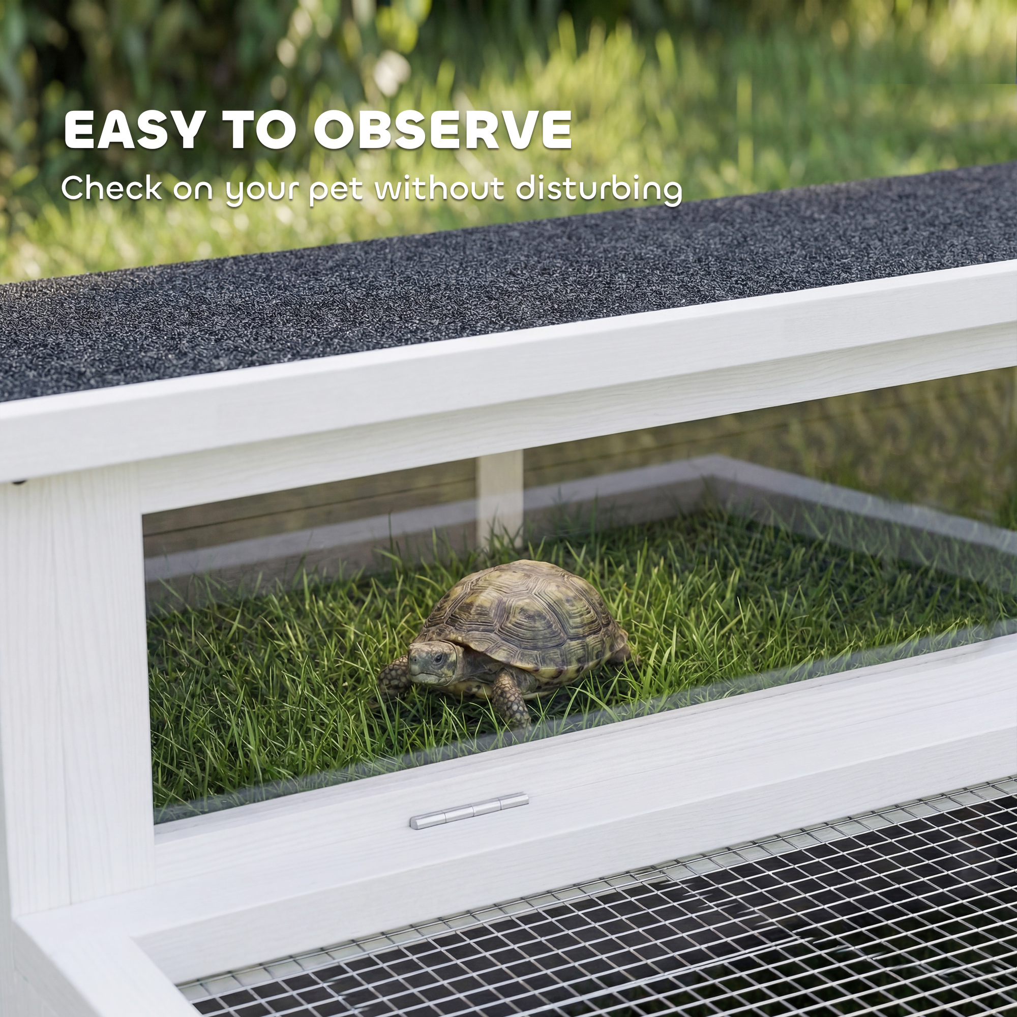 Tortoise Habitat Openable Top Wooden Tortoise Enclosure Run Area and Clear Window Dark Gray — image 4