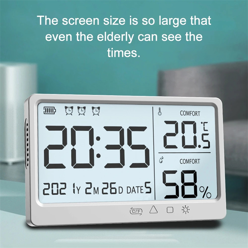 Reloj de alarma electrónico con medidor de temperatura y humedad preciso con alarmas — imagen 3