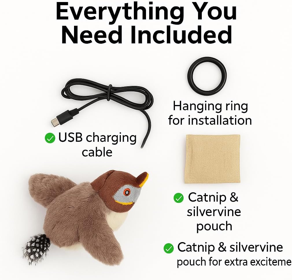 Cat Toys Flapping Bird (DON'T FLY)USB Interactive Flying Bird Cat Toys Electronic Pet Simulation Sparrow Toy US — image 3