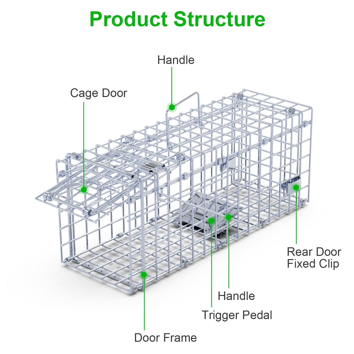 2Pcs Foldable Rat Trap Cage Humane Live Rodent Trap Cage Galvanized Iron Mice Mouse Control Bait Catch With Detachable L Shaped Rod For Kitchen Garden Warehouse — image 5