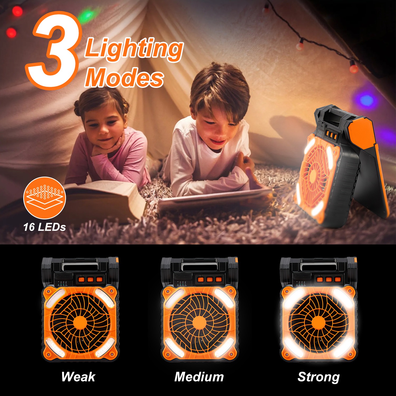 Solar Camping Fan With LED Lantern 5200mAh Rechargeable Battery Operated Portable Fan With Emergency Power Bank 4 Wind Speeds 3 Light Modes 3 Timers For Hiking Fishing Travel — image 11