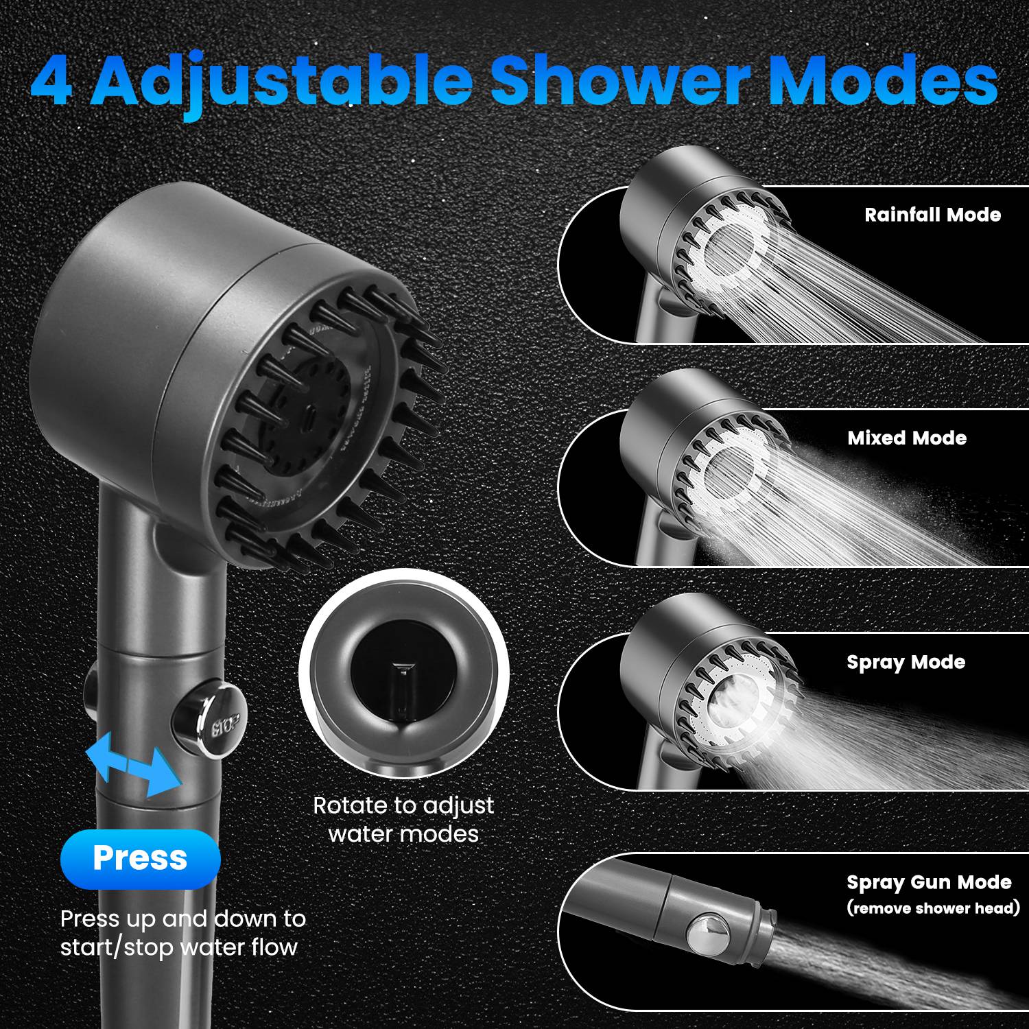 Ducha Portátil para Camping con Accesorios IPX7 Resistente a Agua 6000mAh Recargable Ducha con Cabezal Filtro Capacidad 5.3 Galones Bolsa de Almacenamiento Plegable para Caminatas Playas Viajes y Mascotas — imagen 9