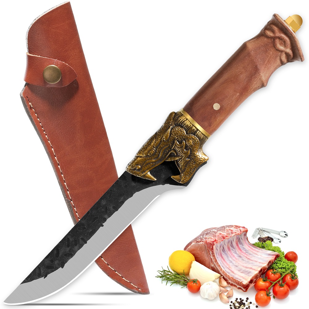 Qulajoy Boning Knife - Hand Forged Camping Knife 7Cr17MOV Blade - Dragon Head Handle And Leather Sheath - Unique Dragon Style - Viking Knife For Hunting & Camping — image 8