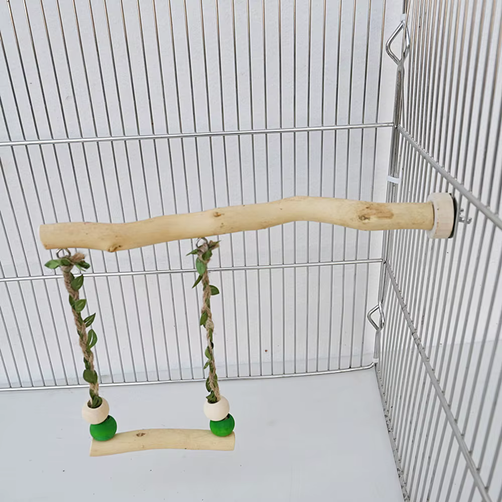 Wood Parrot Stand Pole Double Layer Swing Toy for Bird Tiger Skin Claw Grinding Beak Grinding Stand Pole Bird Cage Accessories — image 5