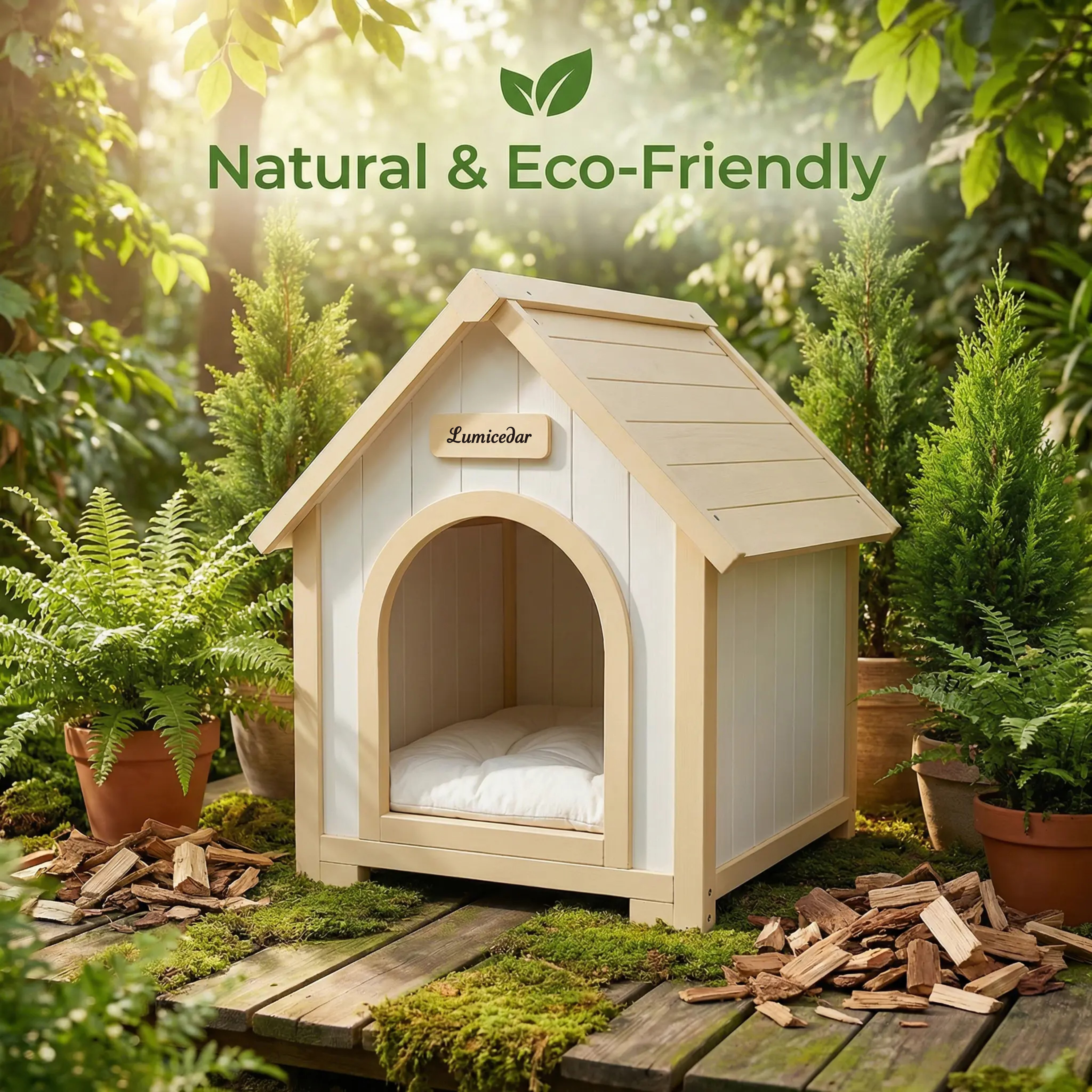 Casa de Perro Moderna en Madera para Interior con Almohadilla EVA – Casa de Animales de Ceder Solida para Pequeños Perros y Gatos — imagen 4
