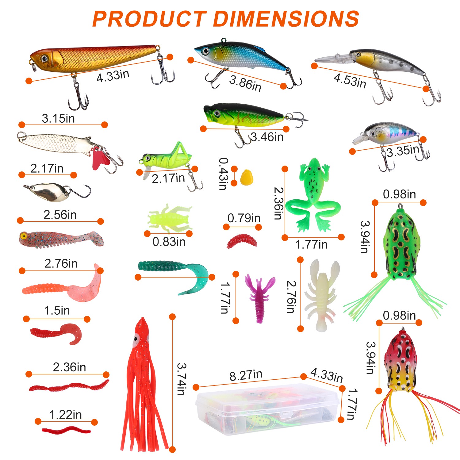 Set de 375 Piezas de Señuelos de Pesca y Caja de Aparejos, Kit de Señuelos para Agua Salada y Dulce, Poppers, Crankbaits, Grillos, Ranas y Señuelos Cuchara Realistas — imagen 10