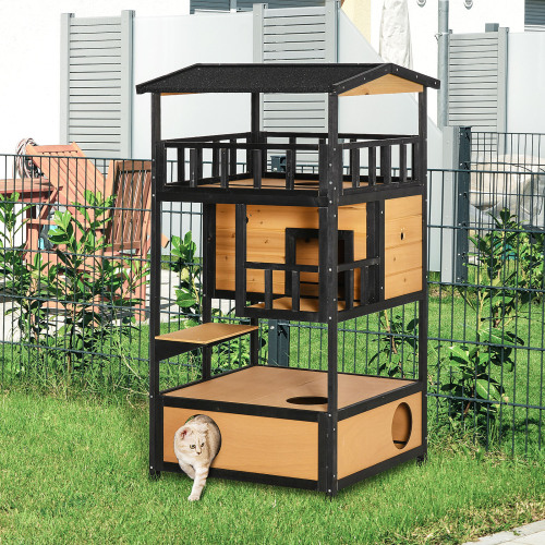 Casa de Madera para Gatos al Aire Libre, Refugio Salvaje para Kitten — imagen 3