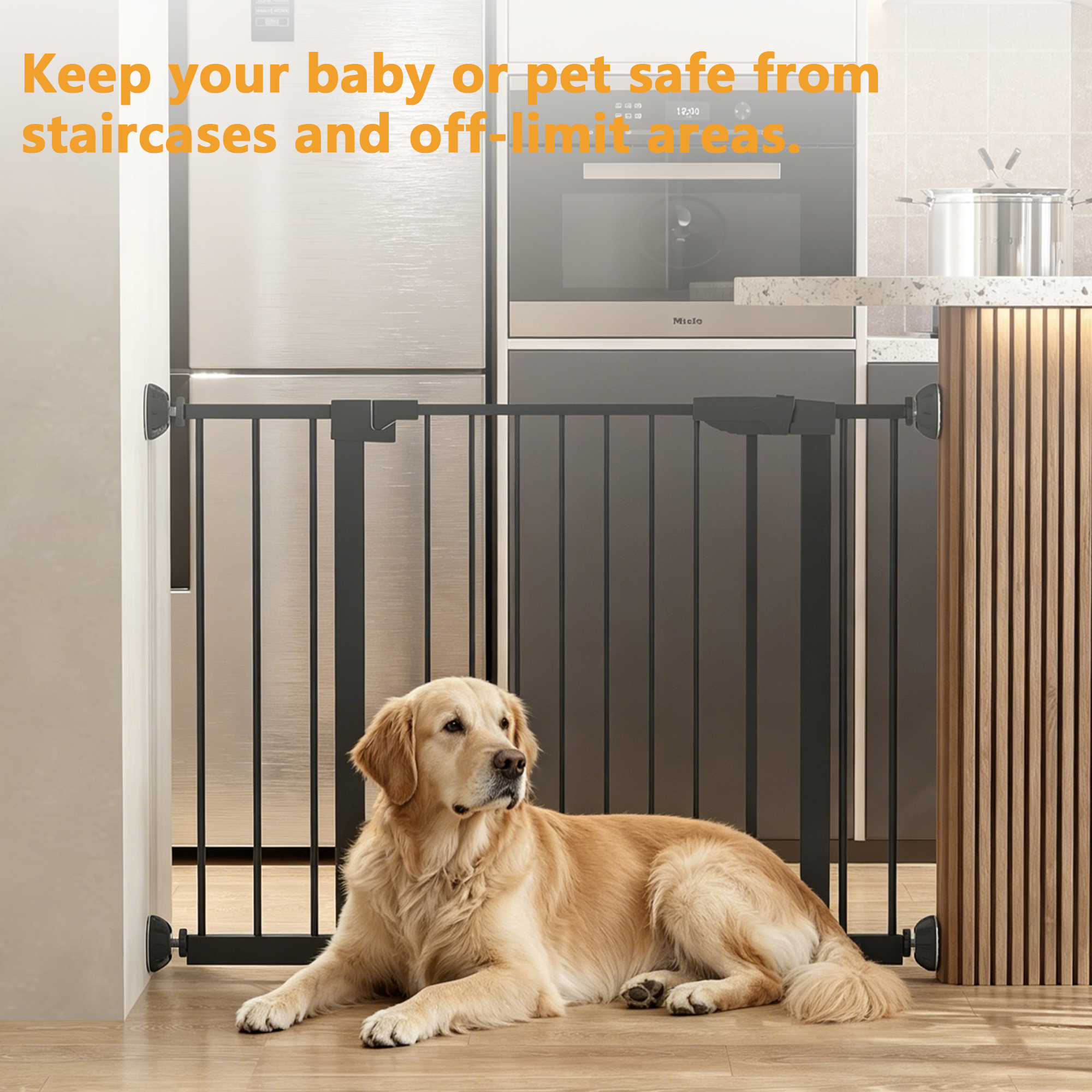 Reja para Bebés Ancha de 29.5-45.3" con Protector de Pared para Escaleras, Reja para Perros de Interior para Puertas, Sin Taladrar, Montaje a Presión, Rejas para Mascotas para Niños, Reja de Seguridad Fácil de Cruzar, Negra — imagen 30