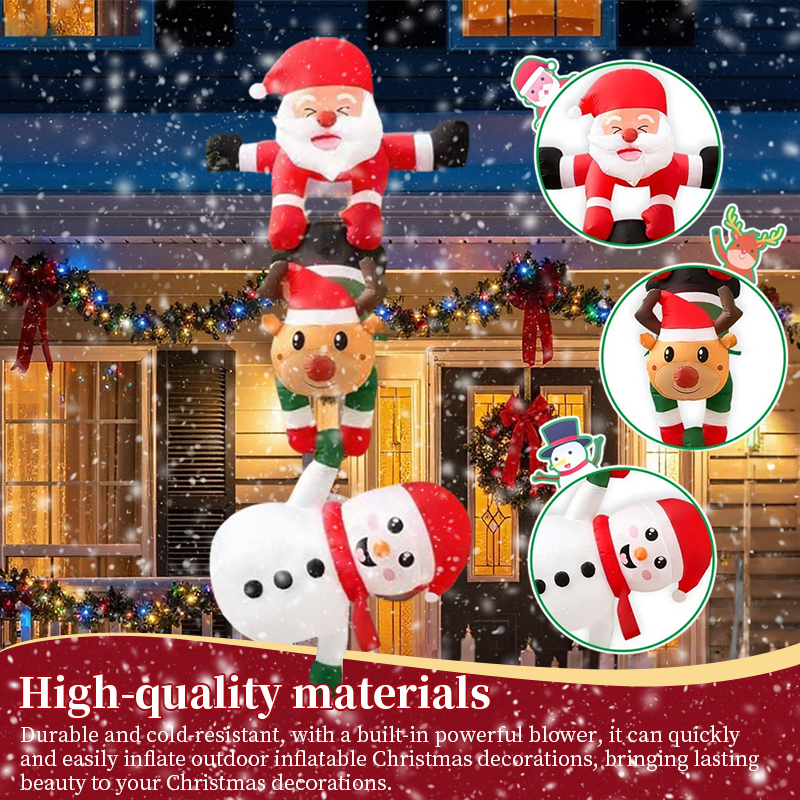 Inflatable Christmas Decoration, Santa Climbing Roof with Reindeer & Snowman/Elf, Indoor Decor — image 7