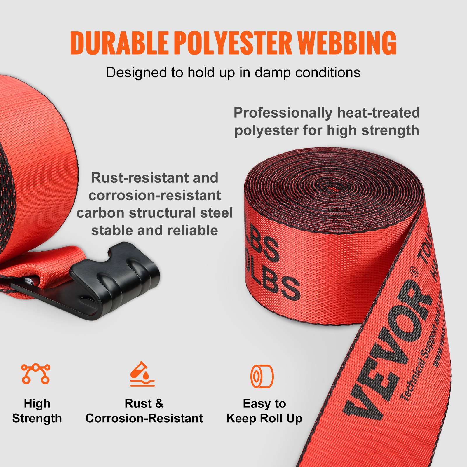 Winch Straps, 4' X 30', 6000 Lbs Load Capacity, 18000 Lbs Breaking Strength, Truck Straps With Flat Hook, Flatbed Tie Downs Cargo Control For Trailers, Farms, Rescues, Tree Saver, Red (10 Pack) — image 5