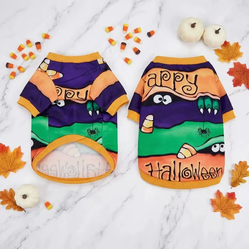Happy Halloween Dog Shirt Monster Spider Candy Print Puppy Tee Soft Pet T-Shirt Holiday Outfit For Small Medium Dogs Cats Gift — image 6
