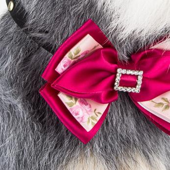 Sewn Pink Floral Bow Diamond Pet Bow Tie Dog Cat Bow Tie Adjustable Collar — image 5