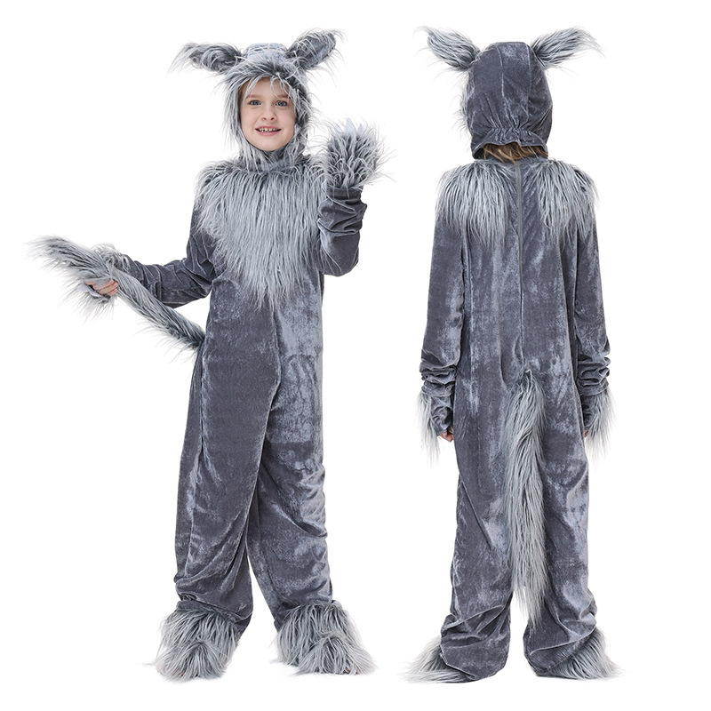 Neutral Children's Gray Wolf Costume Animal Outfit Halloween Fairy Tale Stage Performance Clothing — image 7