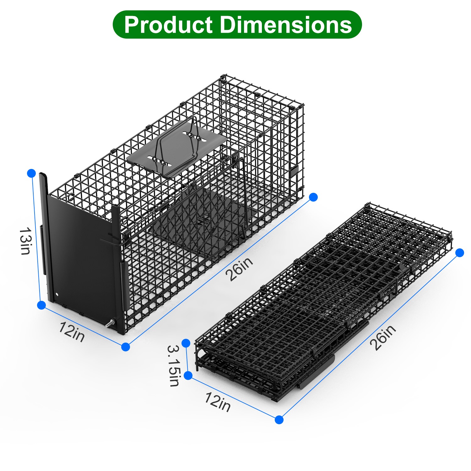 Live Animal Cage Trap For Animals Humane Galvanized Iron Trap Cage For Raccoons Armadillos Foxes Opossums Muskrats Beavers 26in 32in 40in Size Options — image 8