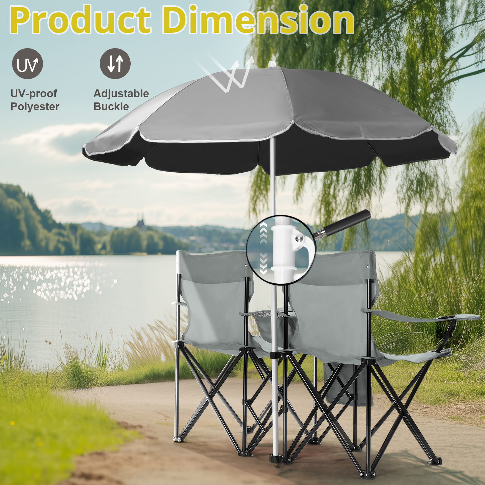 Silla de Pesca Gris, Base de Hierro, Tela Oxford 85kg con Sombrilla — imagen 9