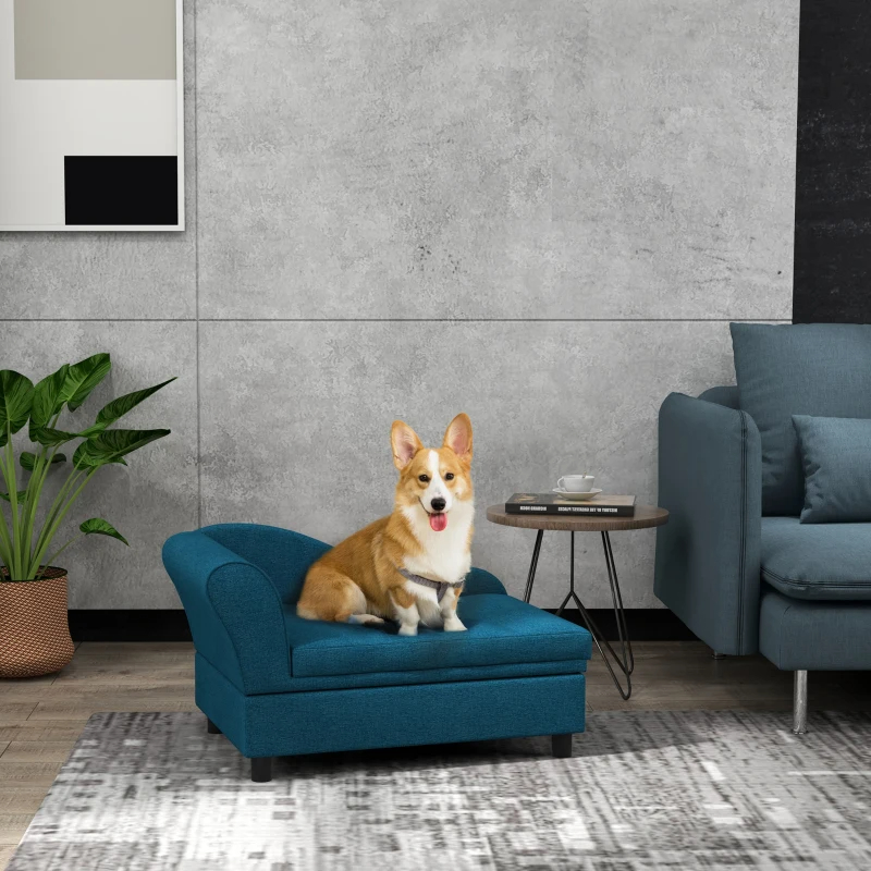 PawHut Pet Sofa Dog Sofa For Small Dogs With Storage, Dark Blue — imagen 8