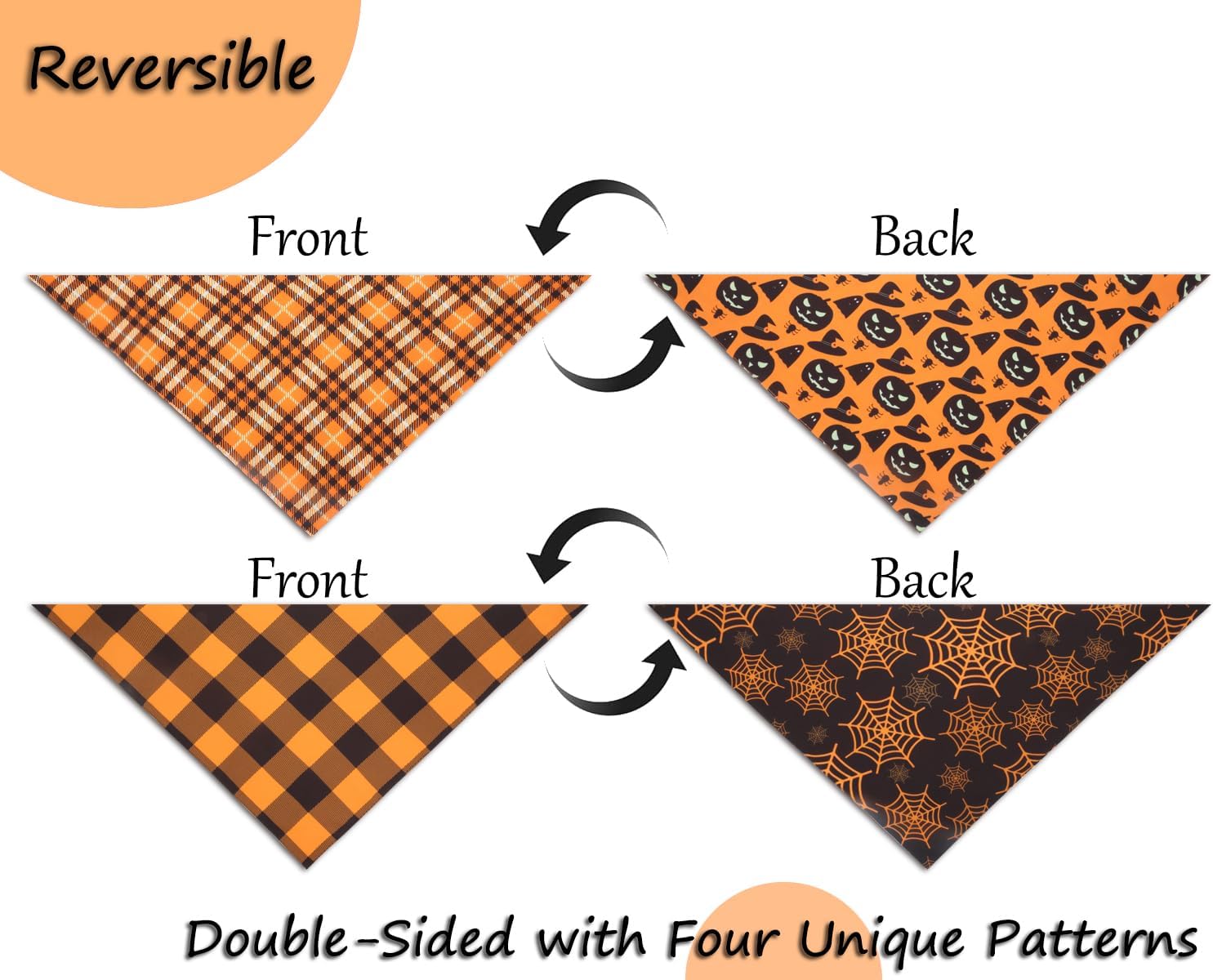 Fall Dog Bandanas 2 Pack, Pumpkin And Spider Web Pet Scarves For Large Dogs, Reversible Triangle Bibs For Halloween — image 2