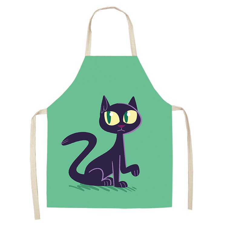 Cat Kitchen Aprons For Women Cotton Linen Bibs Household Cleaning Pinafore Home Cooking Apron kids kitchen barber — image 19
