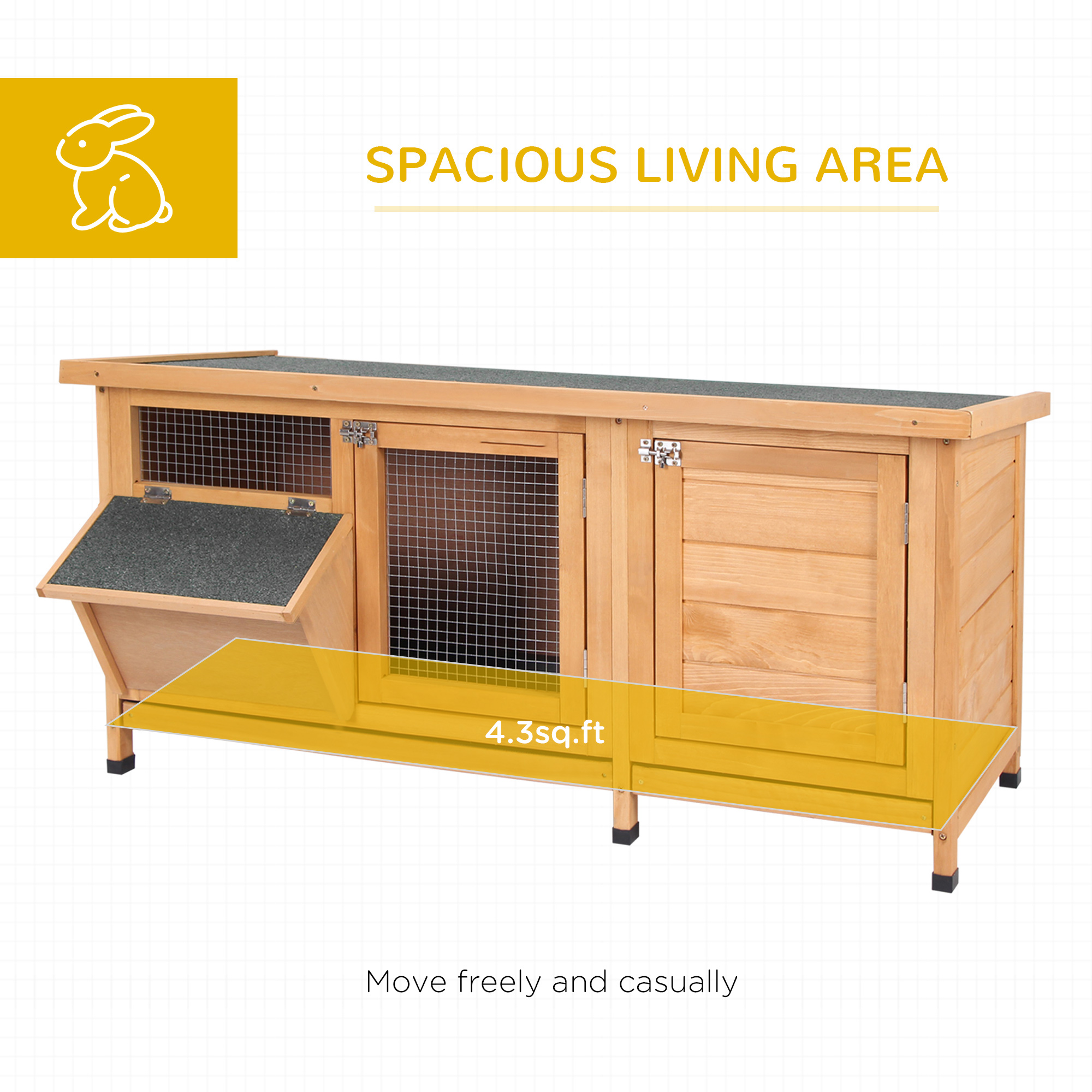 Caja para Conejos Grande, Jaula de Ratones con 2 Áreas Exteriores y 1 Casa Principal para Animales Pequeños, Amarillo — imagen 4