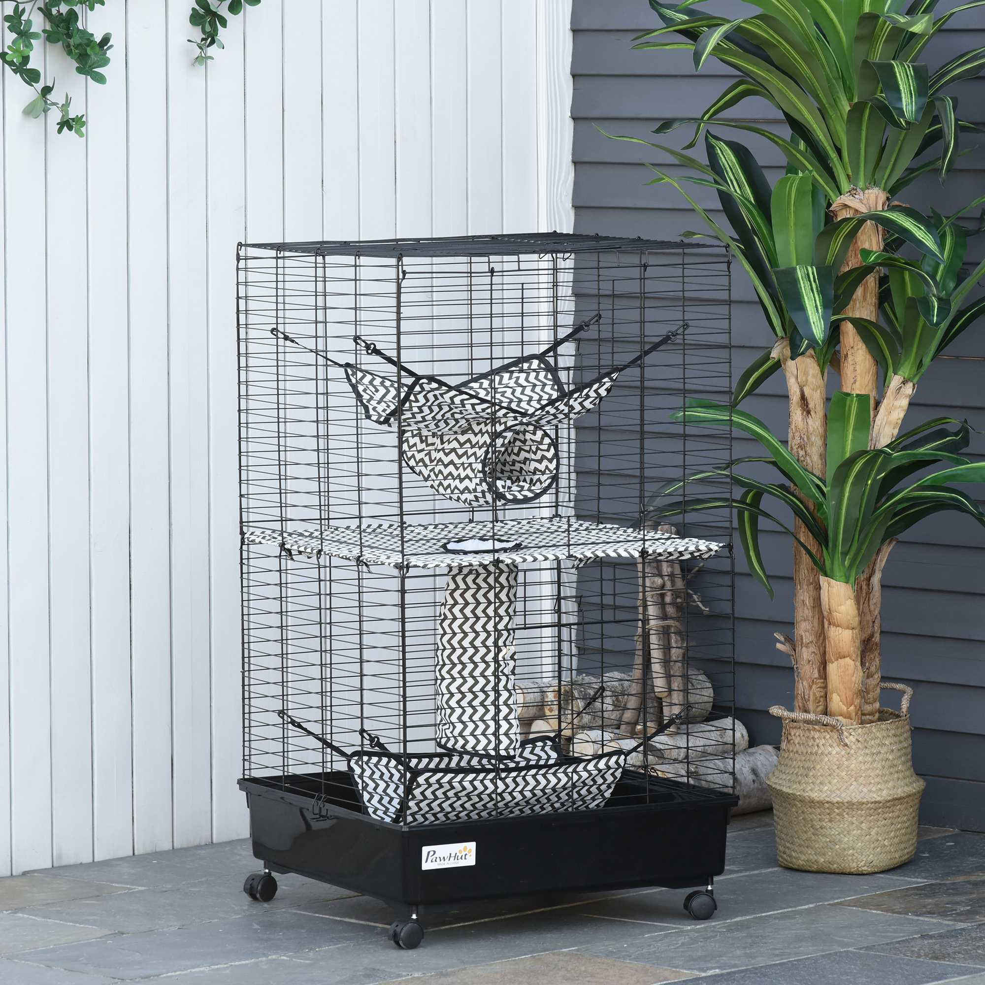 Jaula para Hurón de 42", Hábitat para Animales Pequeños, Jaula Metálica para Mascotas con Ruedas y Frenos, Hamacas, Túneles Colgantes y 3 Puertas, Negro — imagen 6
