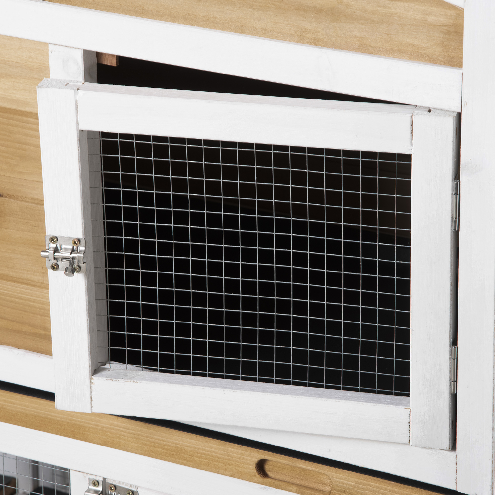 Conejera de Madera de 90.5", Jaula para Conejos, Corral y Casa para Mascotas con Cajas de Corral Laterales Dobles, Bandeja Antifugas, Rampa, para Conejos, Gallinas, Patos, Cobayas y Pequeños Animales, Blanco — imagen 8
