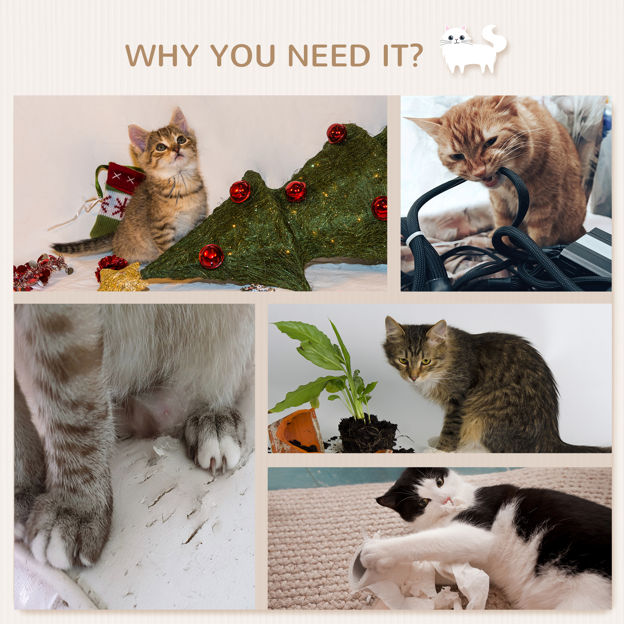 Set de 8 Piezas de Repisas de Pared para Gatos, Estantes Trepadores de Pared con Cojín, Casita, Postes Rascadores y Hamaca, Roble — imagen 3