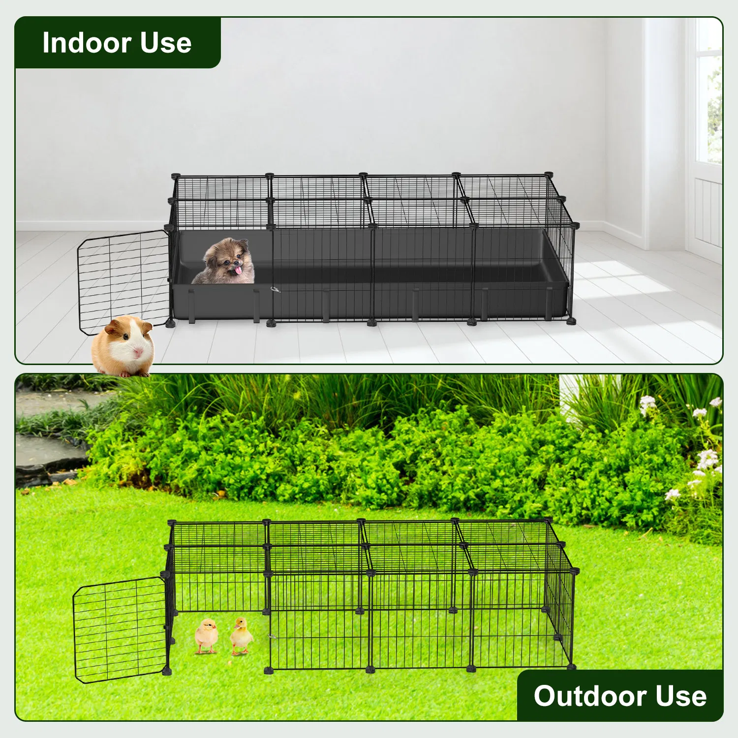 47x24x12" Guinea Pig Cage Small Animal Playpen DIY Metal Pet Enclosure with 20 Panels Waterproof Floor Mat for Hedgehogs Chickens Ducklings Rabbits Hamsters — image 11