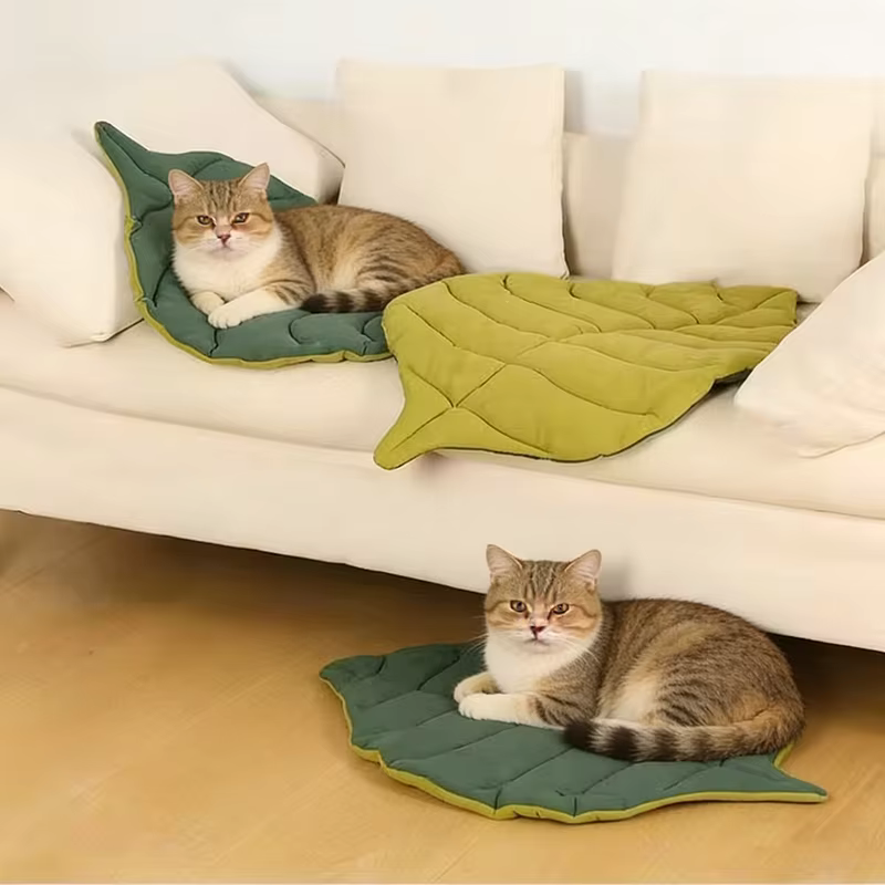 Alfombrillas de cama para gatos de algodón suave con forma de hoja, para gatitos, cachorros y perros. Manta de descanso, doble cara, lavable, todo el año, alfombra para mascotas. — imagen 1