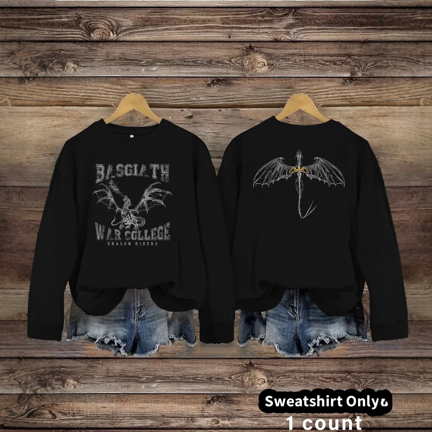 Fantasy Dragon and Bat Printed Round Neck Velvet Hoodie — image 5