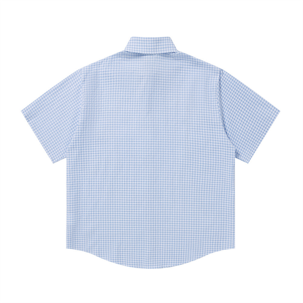 Fun cartoon dog print checkered short sleeved shirt — image 2