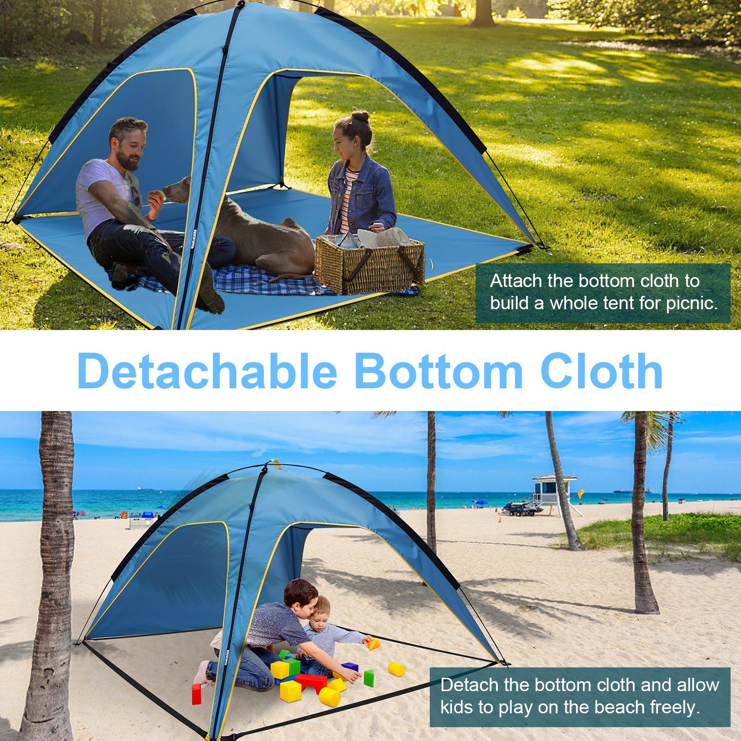 Toldo de Playa para 4-6 Personas con 3 Aberturas de Puerta, Bolsa de Transporte, UPF50, Impermeable, para Playa, Picnic, Campamento, Senderismo, Aventura y Pesca — imagen 6