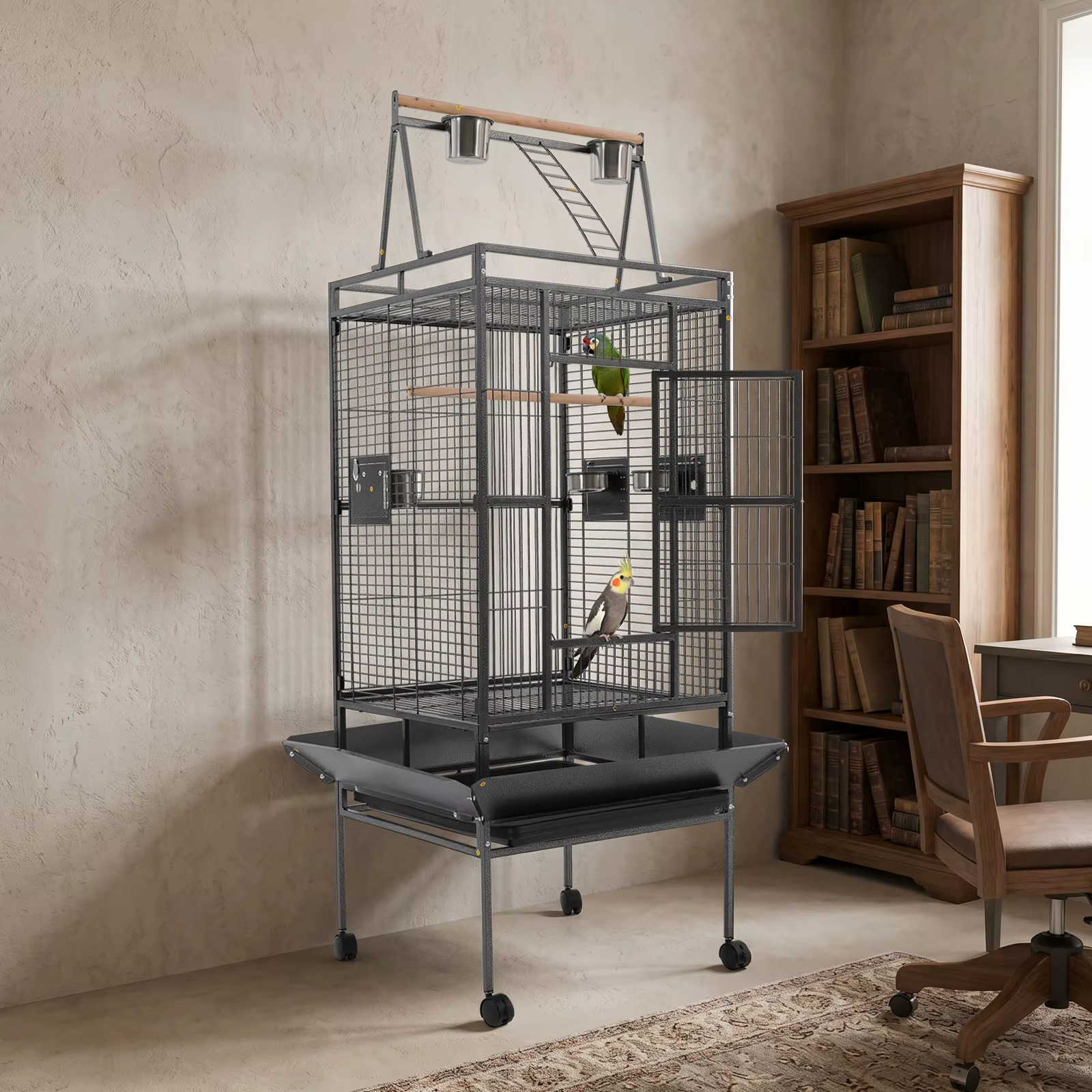 Cage de Rollado Grande para Loros con Ruedas Bloqueables, Hogar Metálico Espacioso para Aves de Medio Tamaño, Jaula Segura para Loros en Indoors y Outdoors — imagen 5