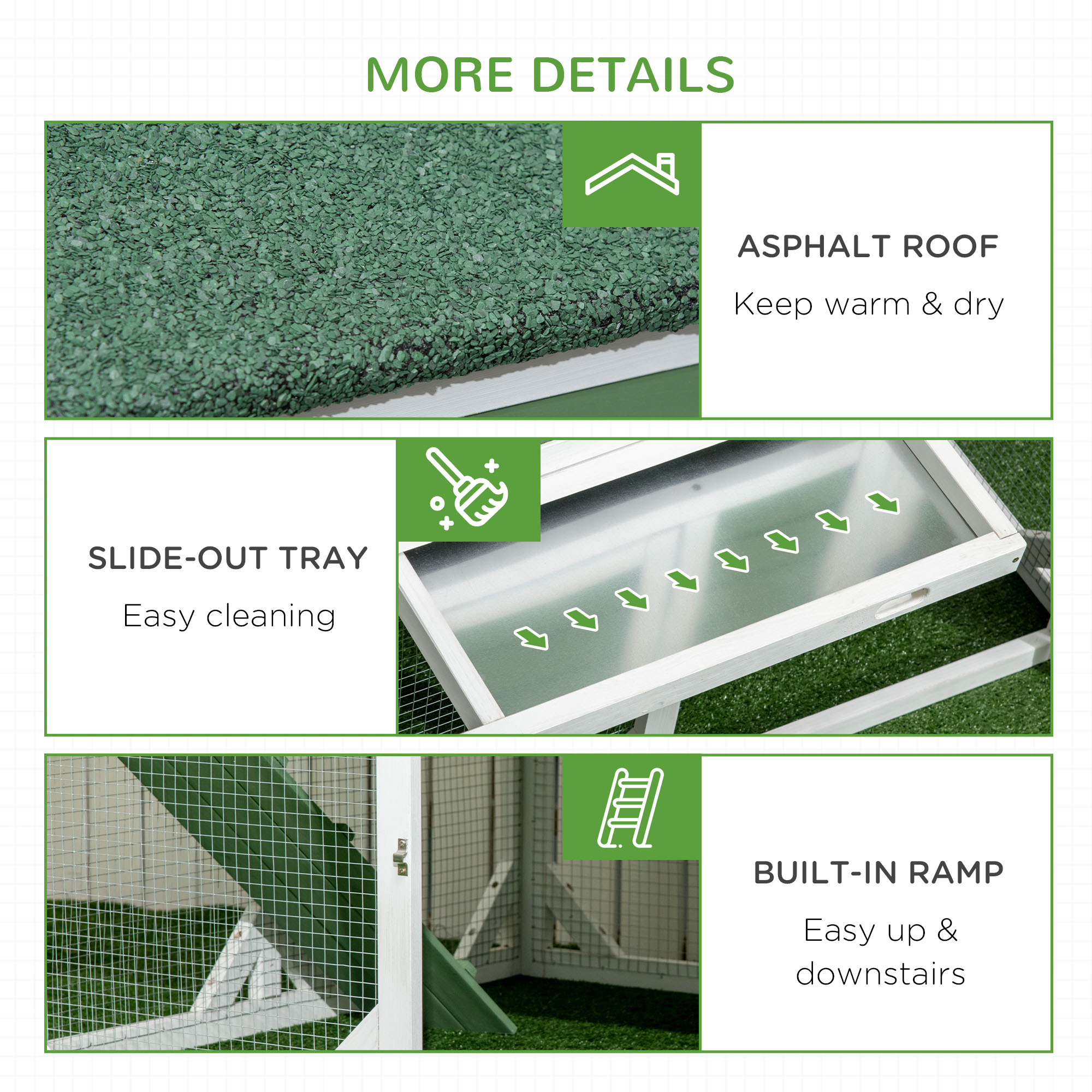 Gallinero Pequeño de 49" con Espacio de Jardín, Corral Exterior para Gallinas con Protección Climática, para 2-4 Aves, Verde — imagen 7