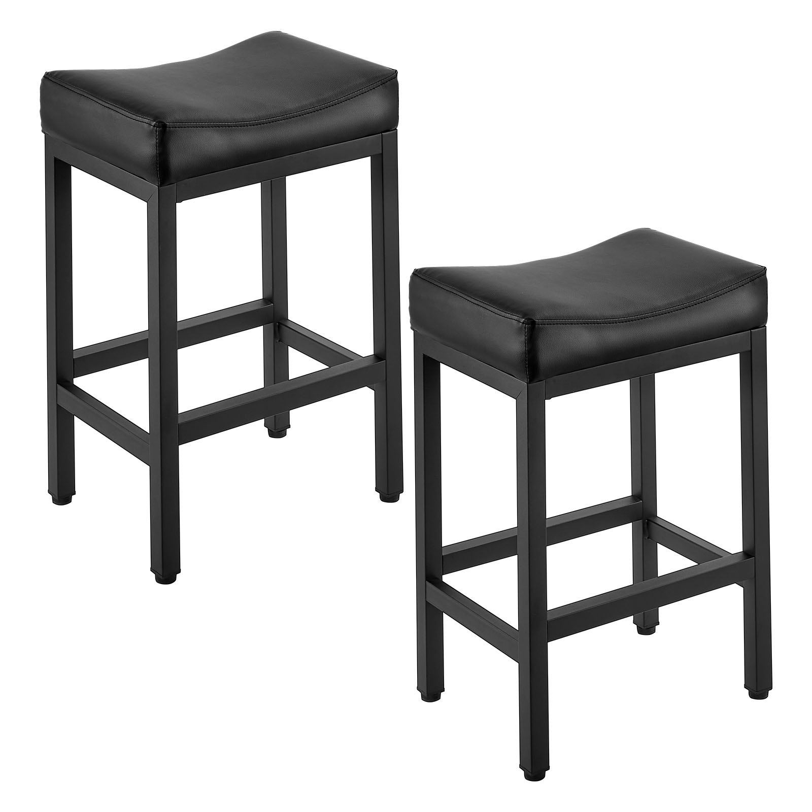 Bar Stool Set Of 2, PU Leather Counter Height Stools, 25 Inch Barstool With Saddle-Seat And Metal Legs, Easy Assembly Backless Bar Chair, Island Barstools For Kitchen, Dining Room, Cafe, Black — image 1