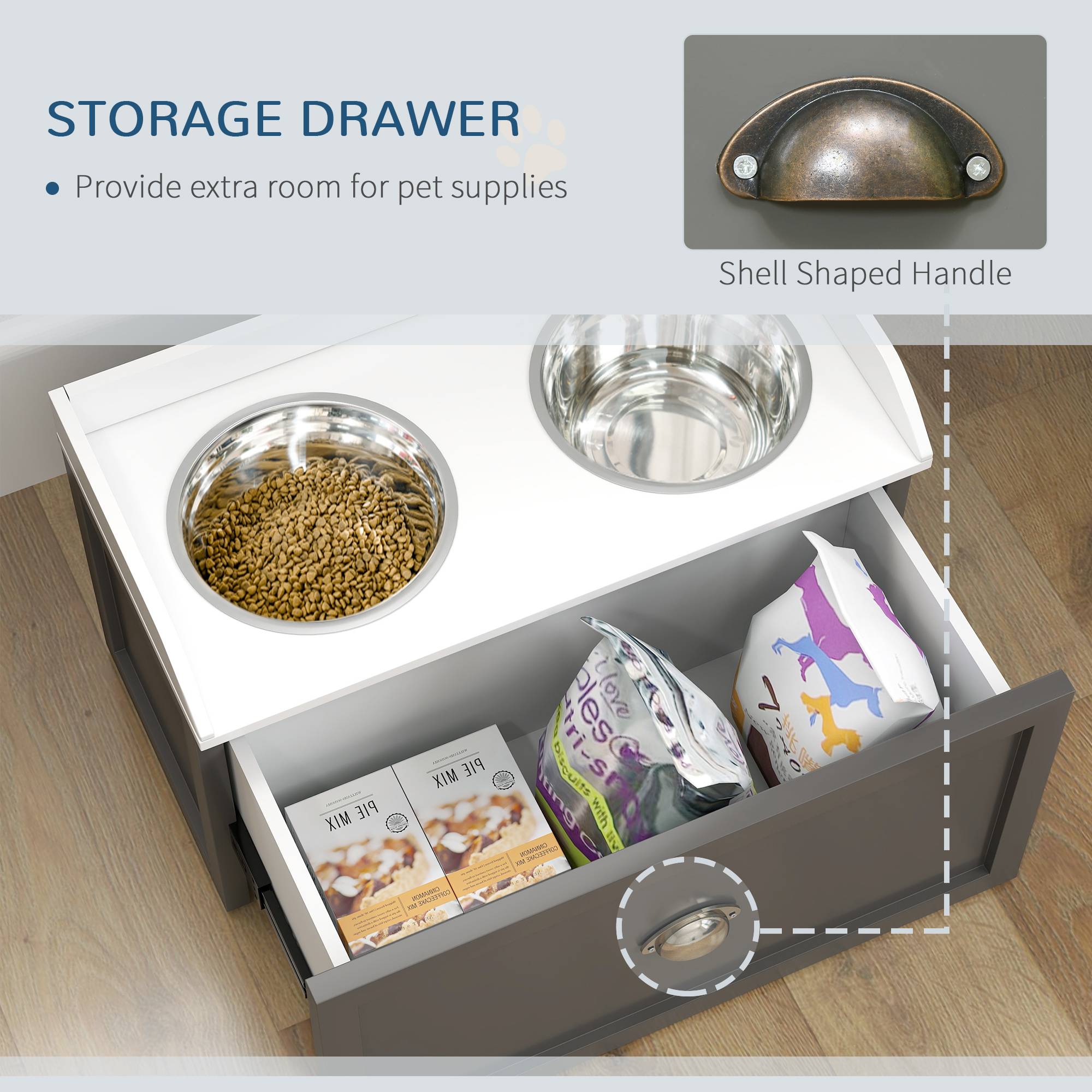 Pet Feeding Station Pet Dish Bowl Set with Storage, 2 Elevated Dog Bowls for Large Sized Dogs, Gray — image 7