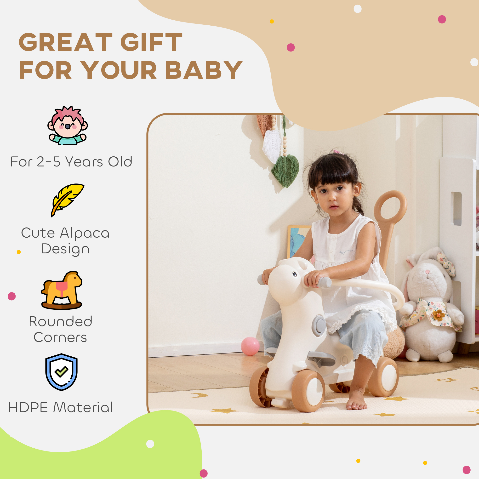 Rocking Horse for Toddlers 1-3 Years, 4-in-1 Baby Rocking Horse with Detachable Balance Board and Push Handle, Brown — image 7