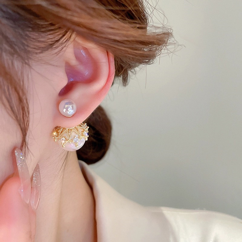 Mermaid Princess Pearl Double Sided Earrings Fashionable Light Luxury Style Earrings Temperament Versatile Shu Earrings — image 3