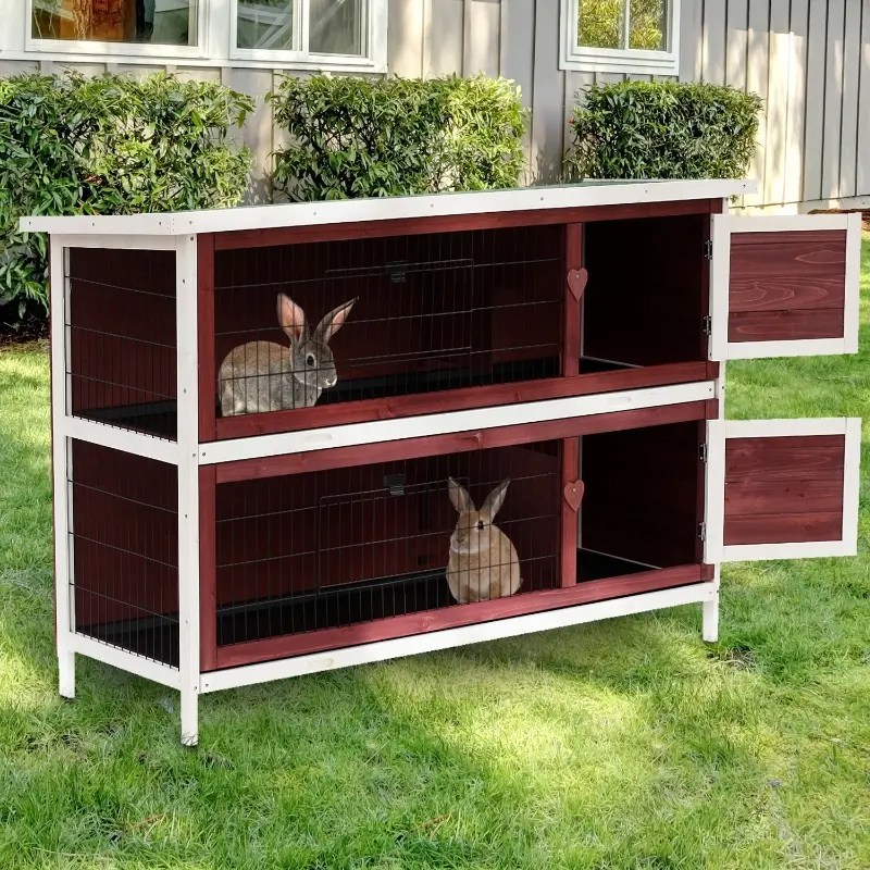 Conejera Grande de 2 Niveles de 54", Casa para Mascotas, Hábitat para Animales Pequeños con Puertas con Cerradura — imagen 1