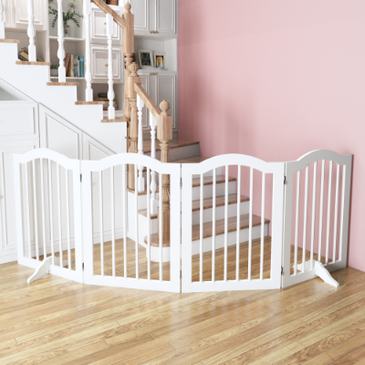 27.6 Height Tall Freestanding Pet Gate, 4 Panels Foldable Dog Gate, Solid Wood Folding Safety Fence Wooden Dog Gate With 2 Pcs Support Feet Ideal For Stairs, Doorways, Halls, Kitchens — image 5