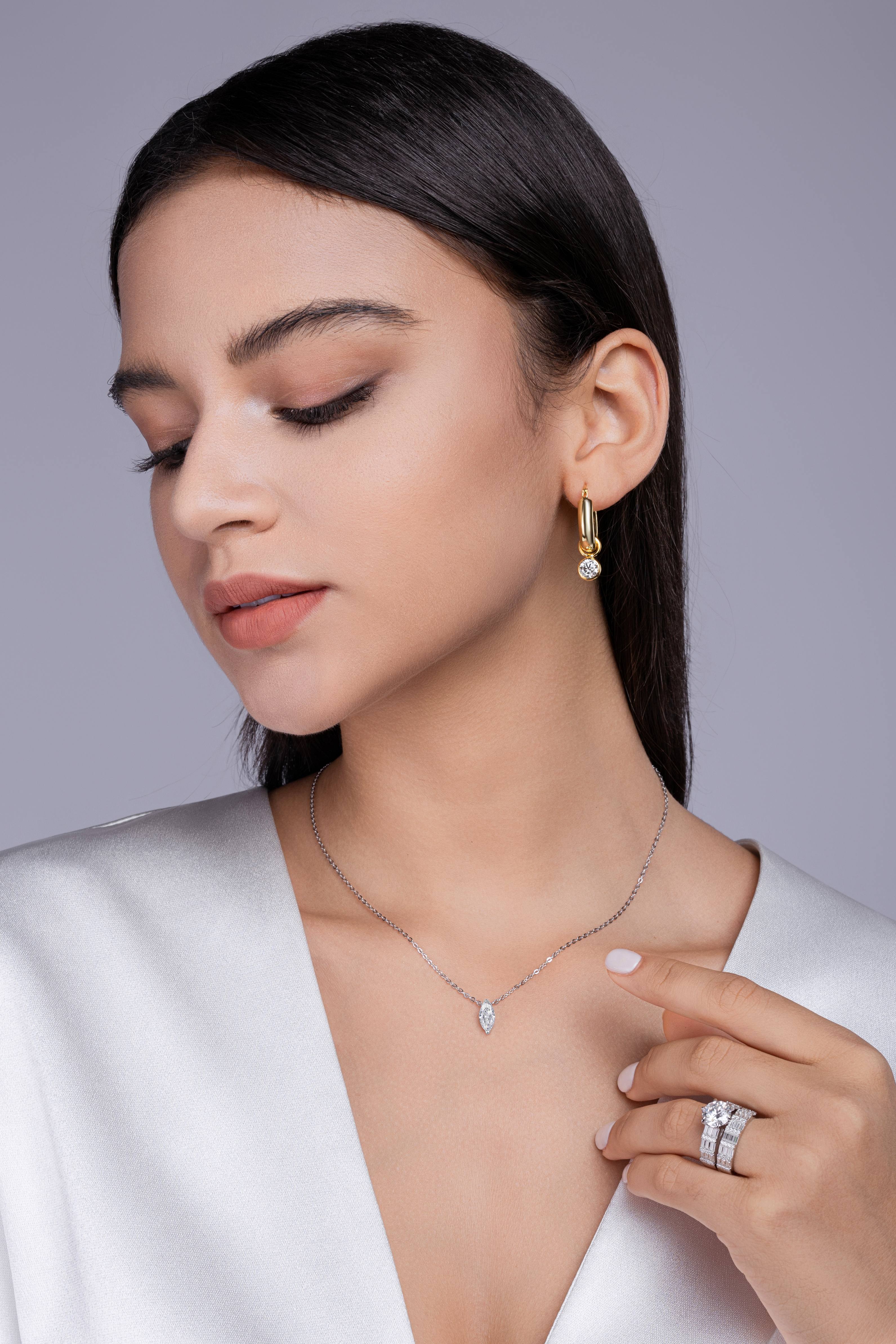 1A Set de Joyería Colgante a la Moda con Moissanita, Plata de Ley S925 y Diamante Bañado en Platino en Forma de Ojo de Caballo. Joyería de Plata con Moissanita, Prohibida la Venta en TK — imagen 7