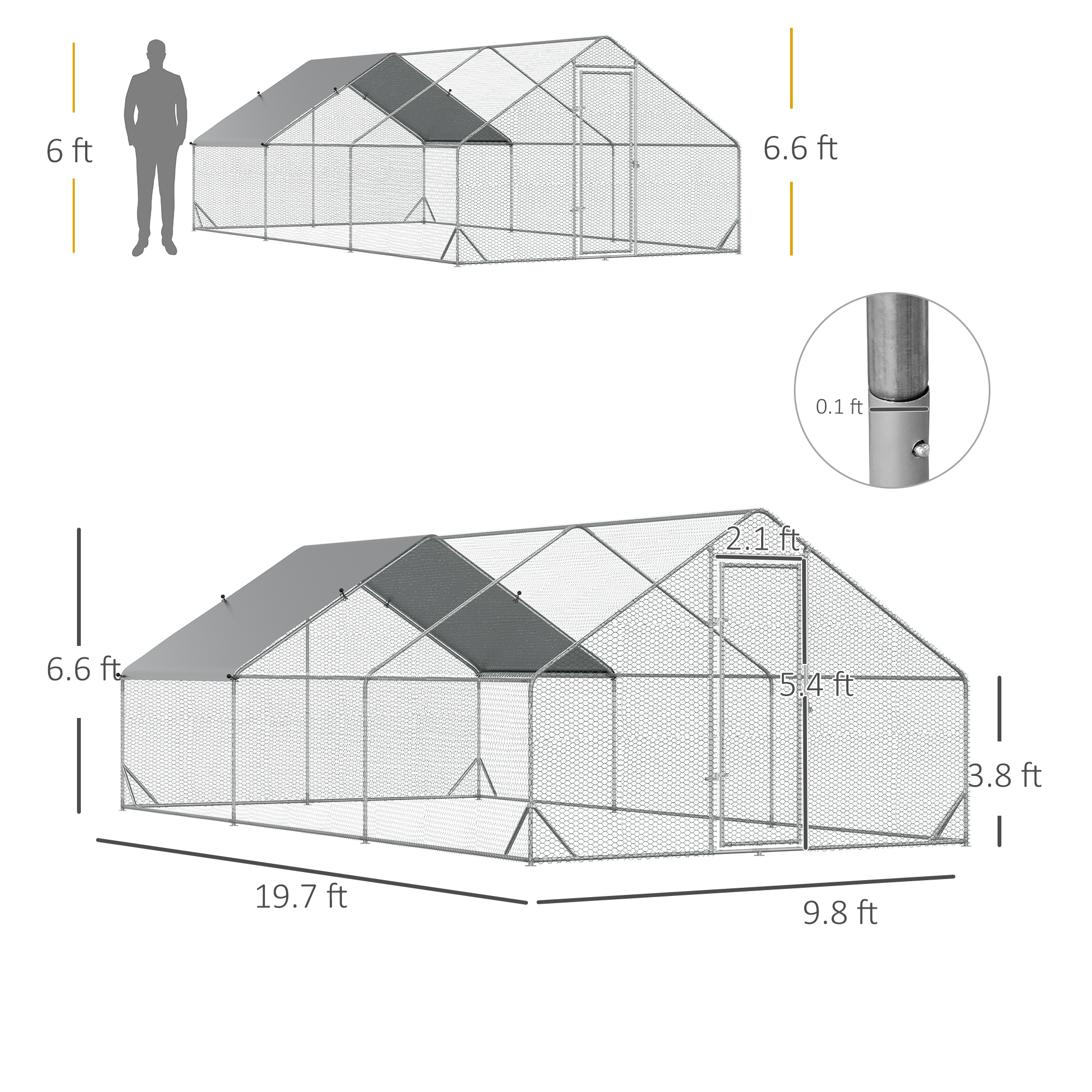 PawHut Large Chicken Coop Metal Chicken Run With Waterproof And Anti-UV Cover, Spire Shaped Walk In Fence Cage Hen House For Outdoor And Yard Farm Use, 1 Tube Diameter, 9.8 X 19.7'X 6.6 — imagen 5