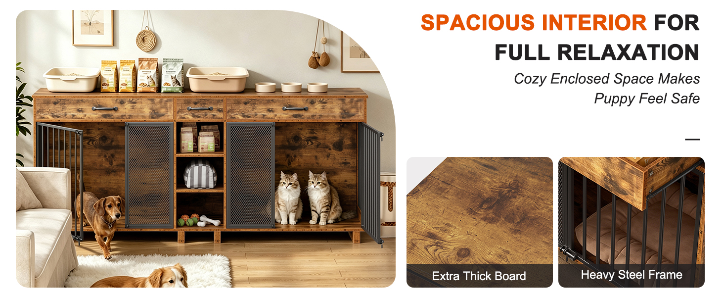Large Wooden Dog Crate Furniture, Multi-Functional Pet Cage Cabinet with Storage — image 17