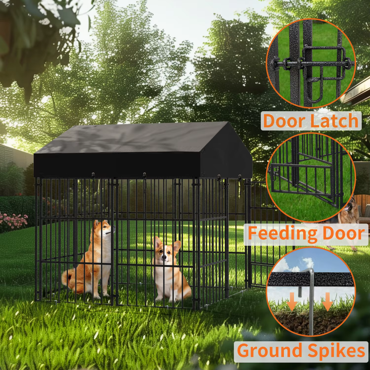 Caja de Perro Exterior con Techo para Canes Medianos Grandes - Cárcel Metálica para Perros, Pollos y Pato — imagen 7