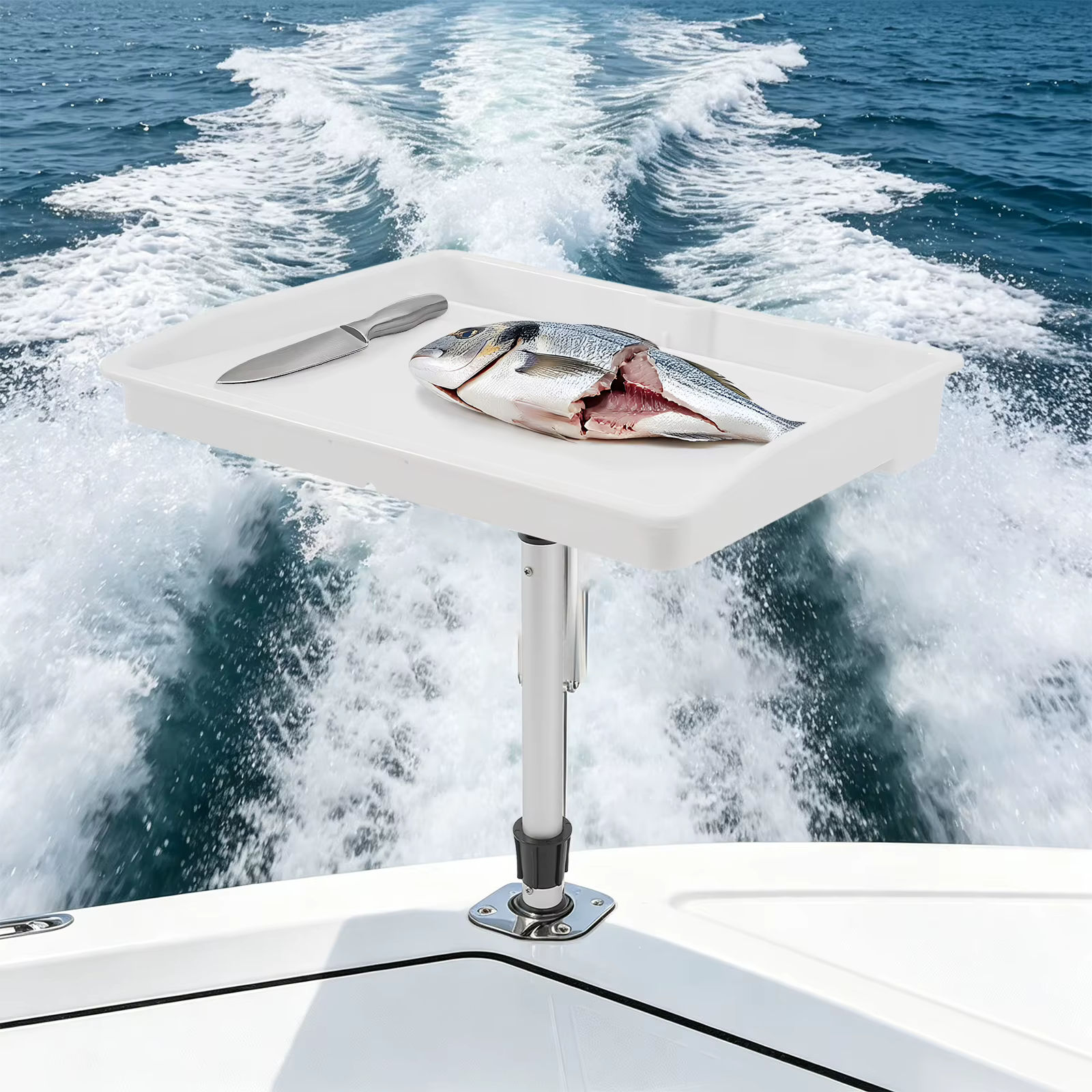 Tablero de Corte para Barcos, Cuchillos de Filete y Bait con Montaje en Ángulo Ajustable, Mesa de Pescado con Canal de Drenaje, Materiales PP y Aleación de Aluminio, Resistente a la Corrosión, Accesorios DIY para Pesca en Barcos — imagen 4