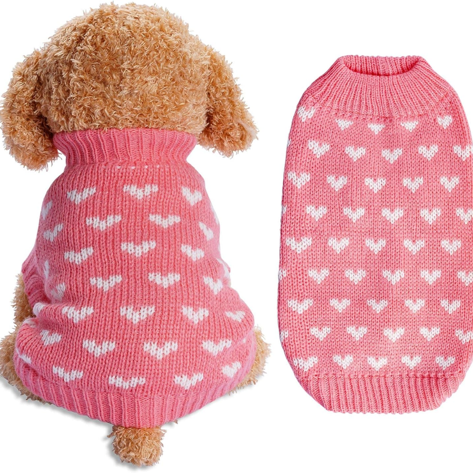 Dog Knitted Sweater Heart Puppy Sweater Warm Soft Pet Holiday Clothes For Small Cats And Dogs — image 1