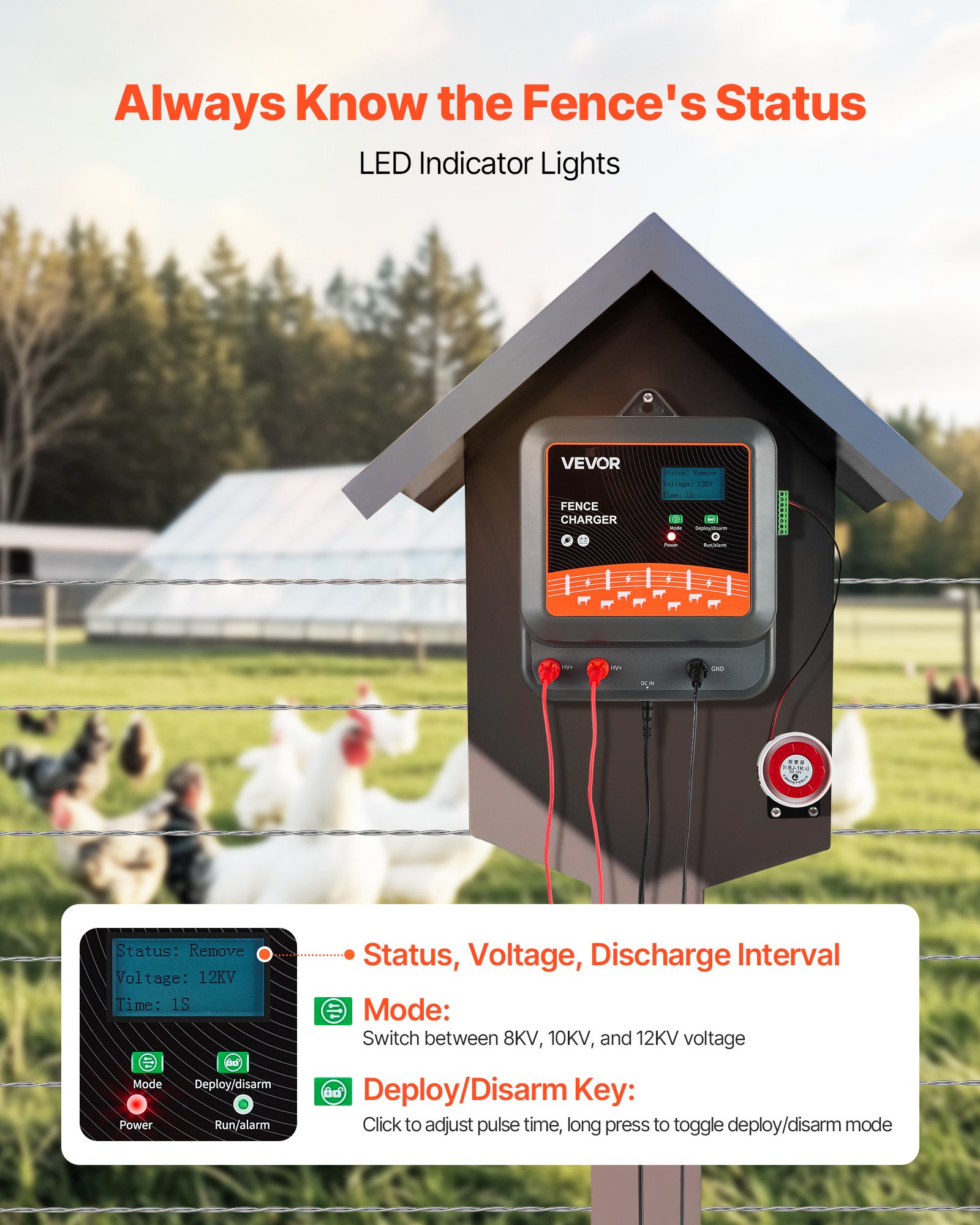 Cargador Eléctrico de Redes de Protección, 2J/3J/5J, Energizador con Pantalla LED en Tiempo Real, Rango de 10 km, Carga AC-DC Potente para Redes de Seguridad, Repelente de Animales Silvestres para Ganado y Pájaros — imagen 5