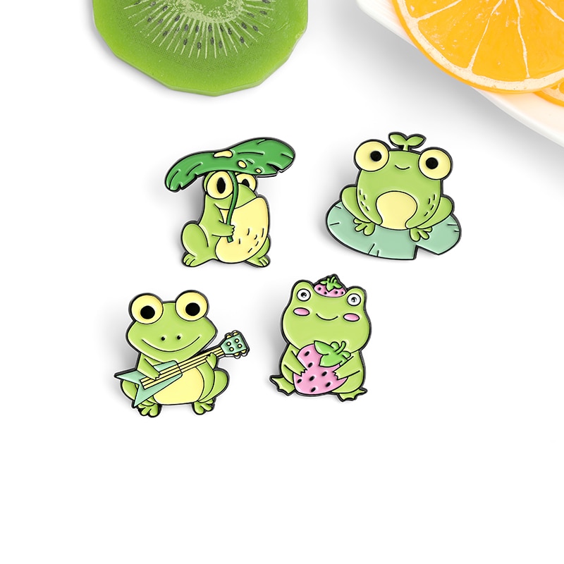 Quack Enamel Pin Custom Frog Lotus Leaf Brooches Bag Lapel Pin Cartoon Animal Badge Jewelry Gift for Kids Friends — image 6